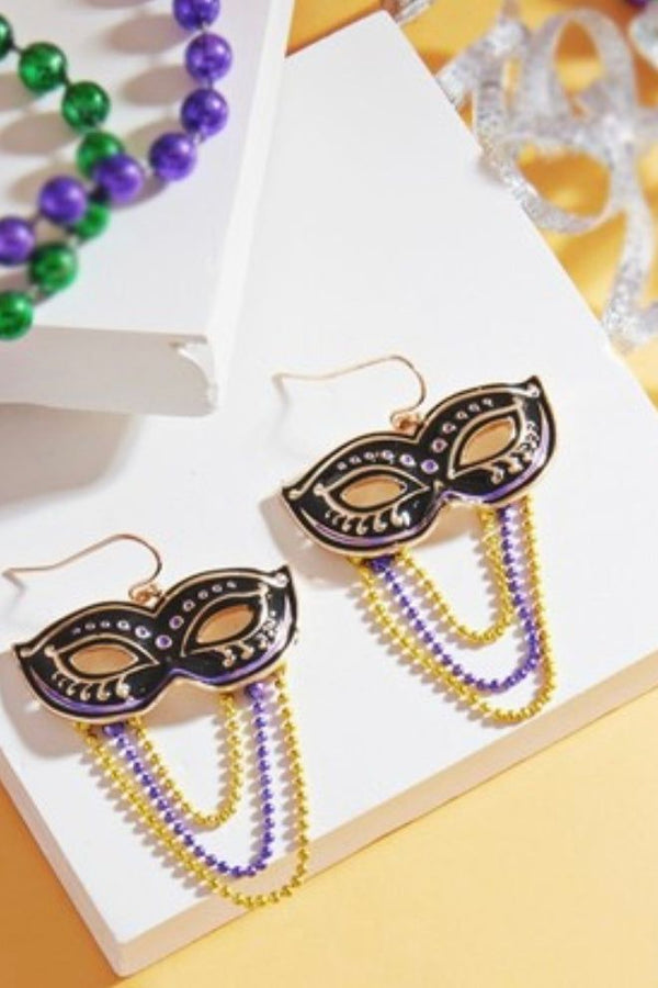 Mardi Gras Mask with chain earrings