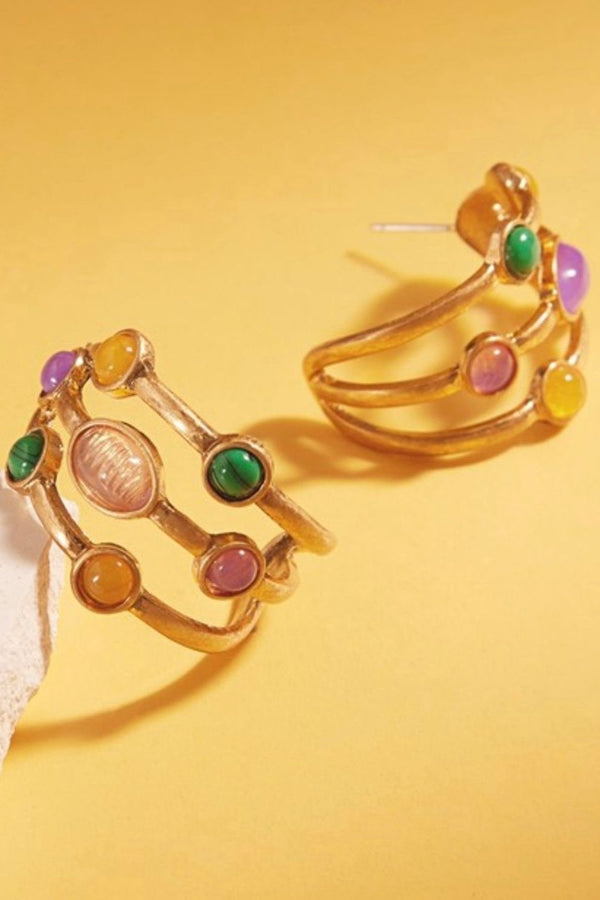 Mardi Gras Vintage Stone Hoops