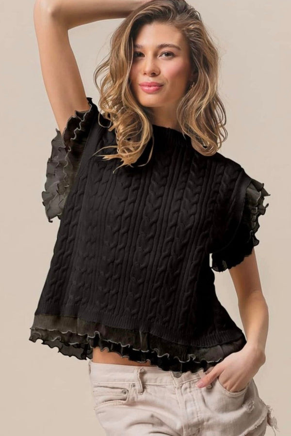 Layered chiffon sweater top